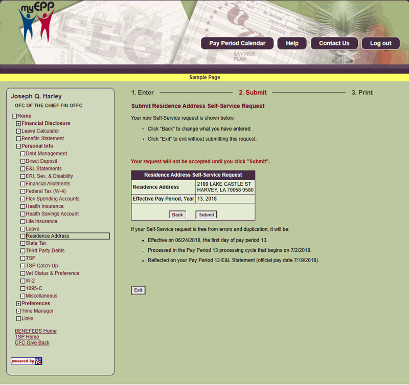 Residence Address Self-Service Request Confirmation Page Residence Address Self-Service Request Confirmation Page
